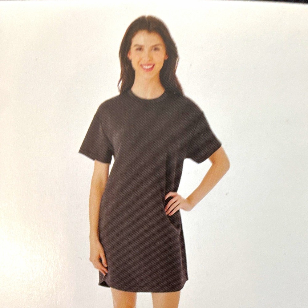 Member's Mark Women's Sandwash Rib T-Shirt Dress Crew Neck Pockets Black S NWT